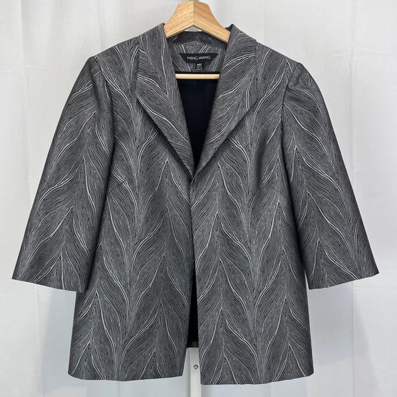 Ming Wang Jackets & Blazers - MING WANG Patterned Open Front Blazer Jacket 3/4 Slv Gray Silver Petite XS PXS